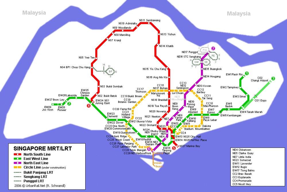 станцыя метро Сінгапура на карце