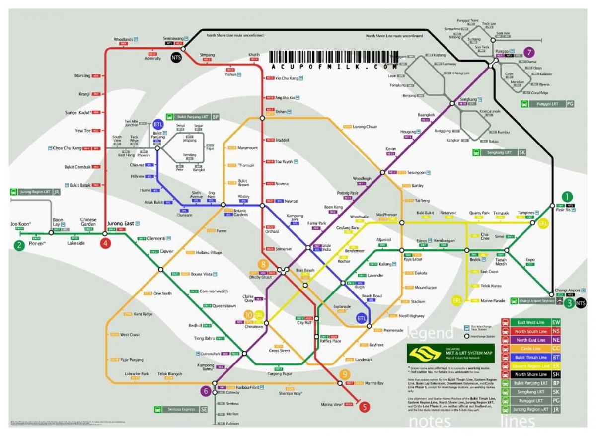 Сінгапурскія лініі метро на карце