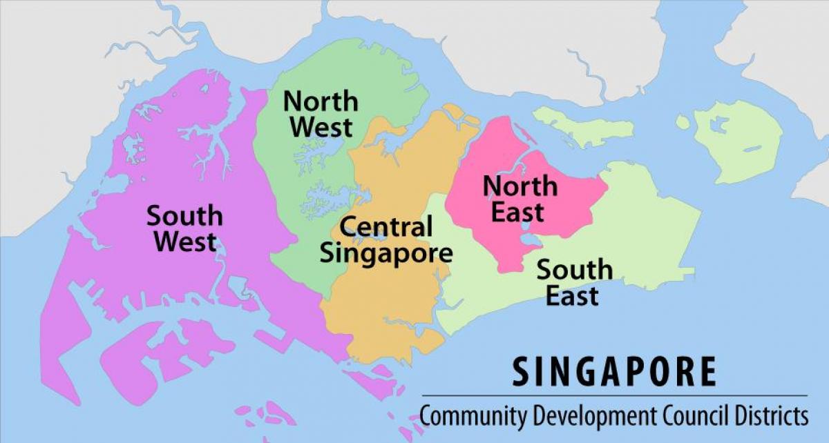 карта Сінгапура вобласці